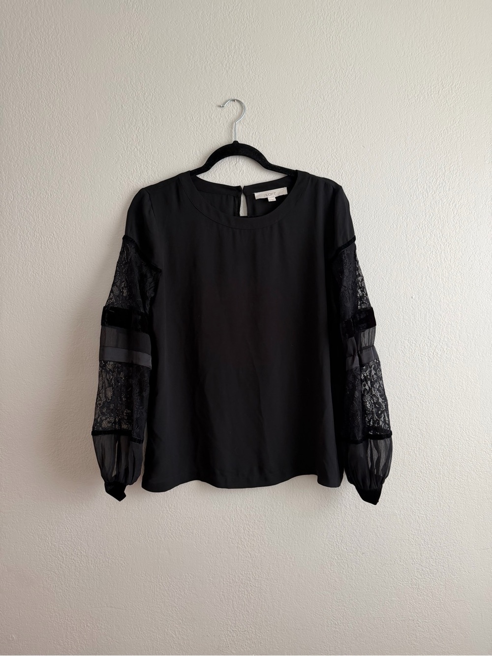 LOFT Black Lace Paneled Blouse